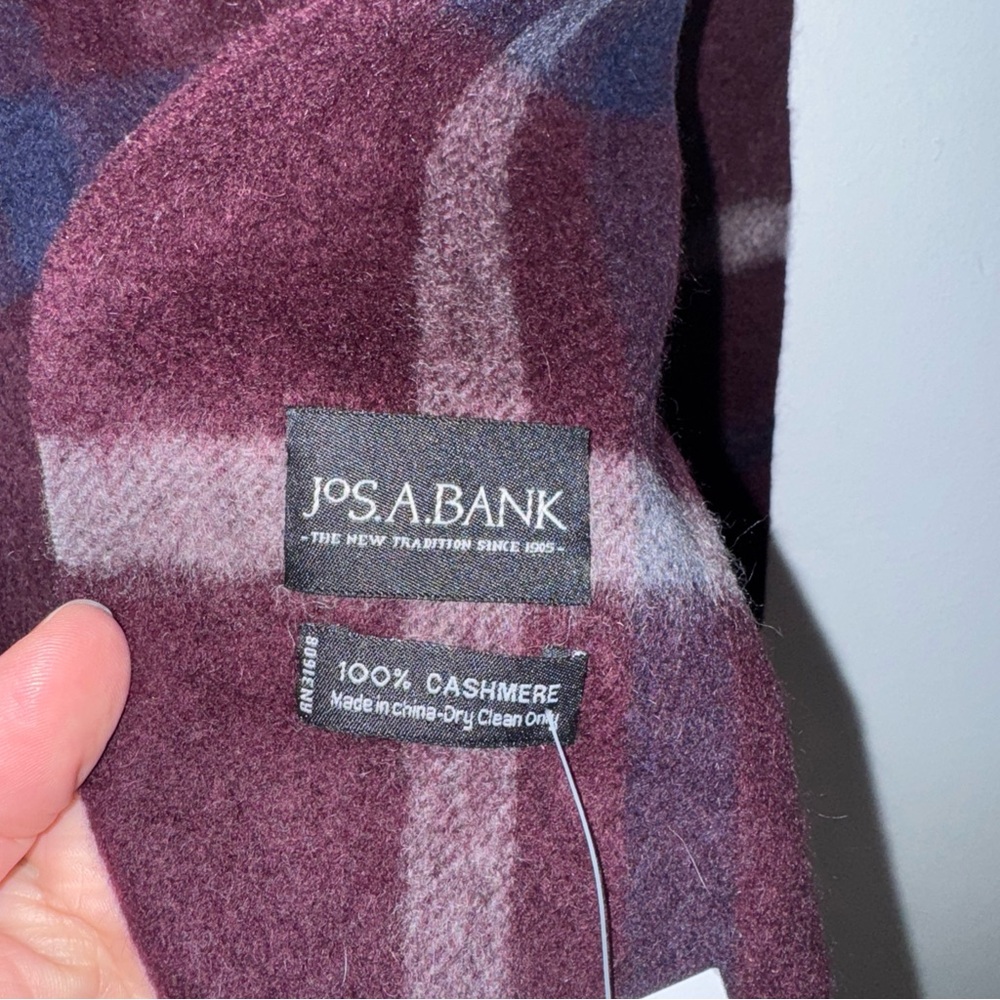 NWT‎ Jos.A.Bank 100 Percent Winter Cashmere Scarf Fringe Deep Plum Purple - Picture 3 of 4